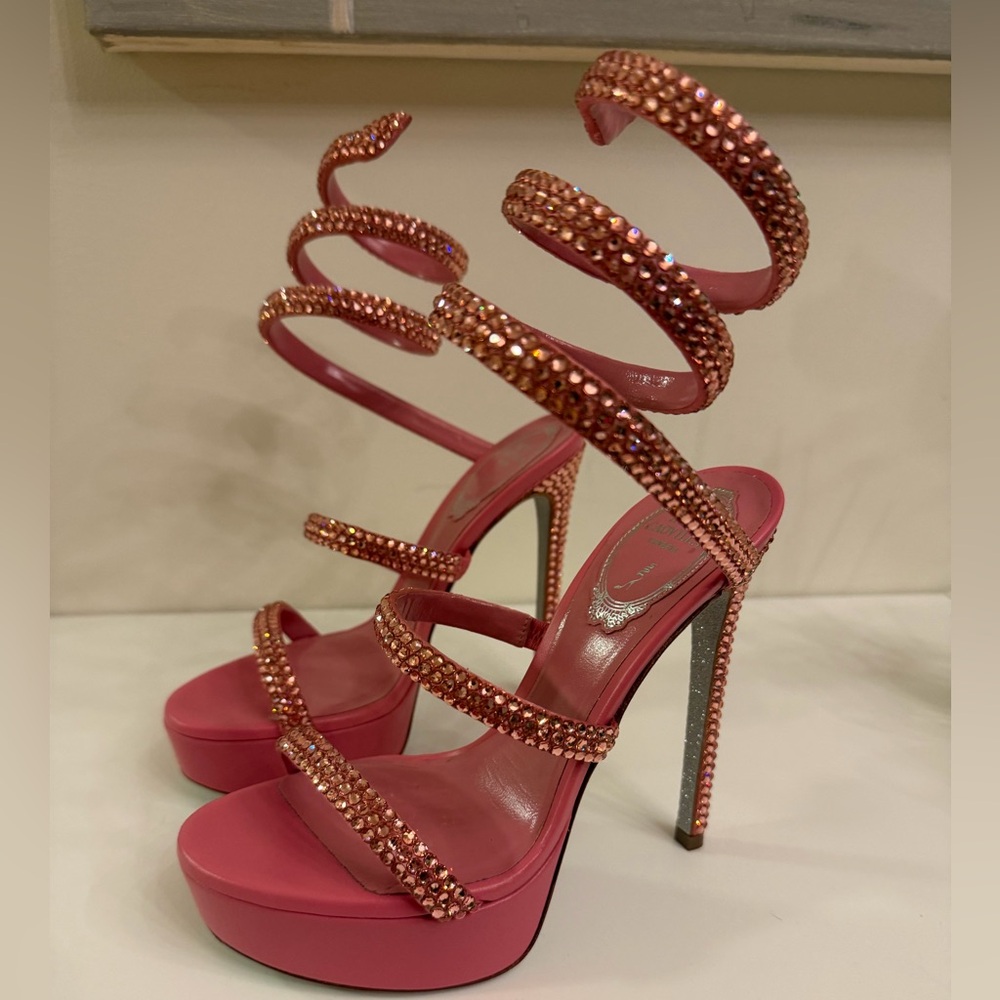 Rene Caovilla Pink Crystal Spiral-Strap High Heels
